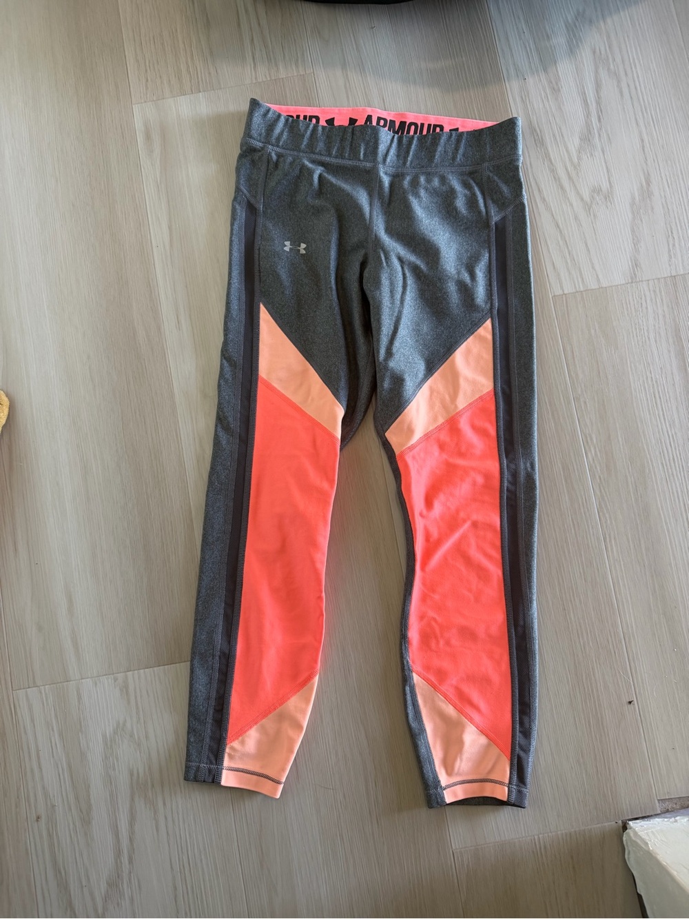 Under Armour Gray with Coral and Peach Colorblock Performance Leggings